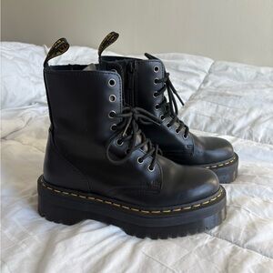 Dr Martens Platform Tie Up Side Zip Boots Black Leather Size 7 / Fits 7.5 to 8